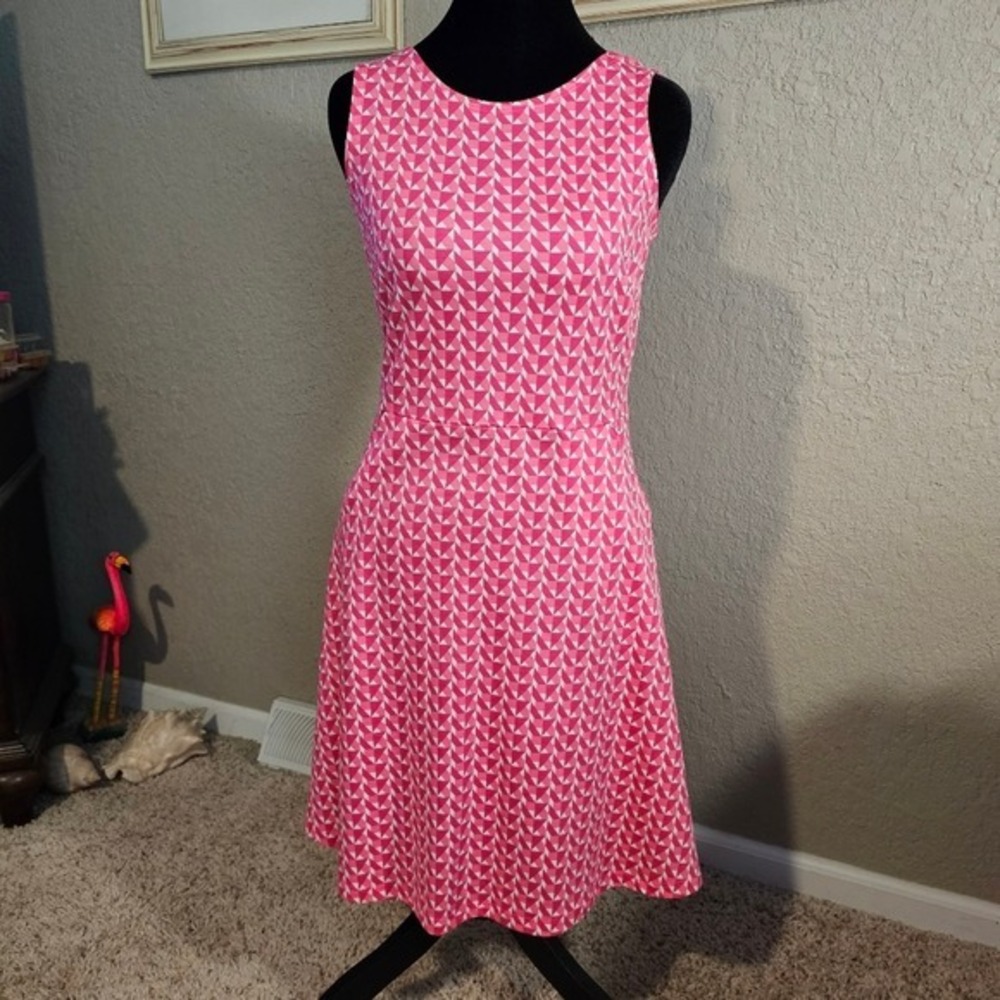 New York Company Pink White Geometric‎ Triangle Print Fit Flare Dress XS